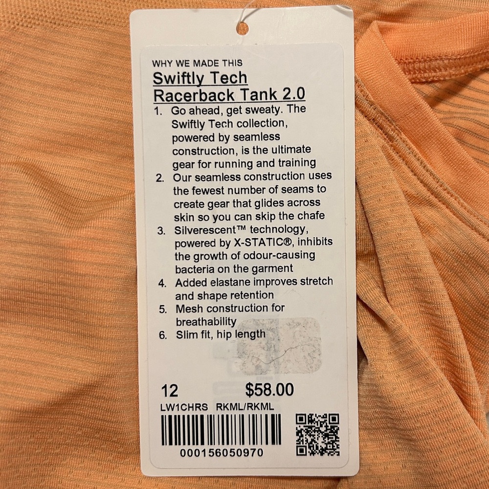 NWT Lululemon Swiftly Tech Racerback Tank Top 2.0 *Hip Length Rock Melon size 12 - Picture 9 of 10